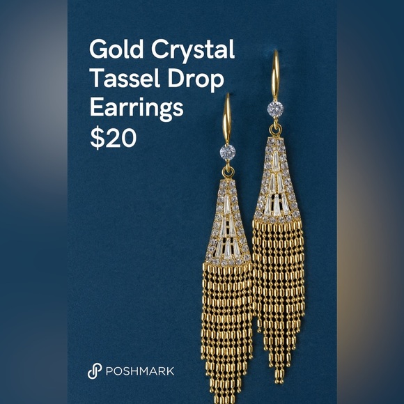 ✨ Gold Plated Crystal Tassel Drop Earrings - Picture 4 of 5